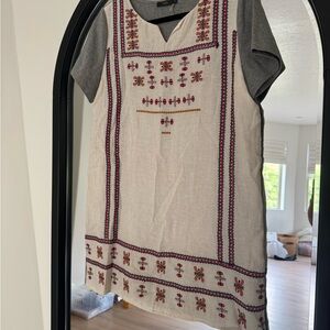 Embroidered Gray and Cream Dress